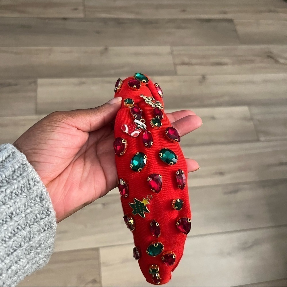 Glam Red Christmas Rhinestone Knotted Beaded Jeweled Headband